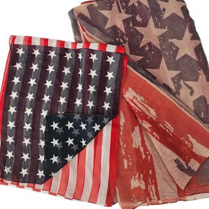 Lot 2 red white blue patriotic flag scarves shawl 77x42 58 x 11.25